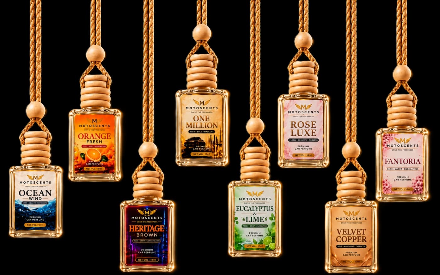 MotoScents premium car perfume diffuser bottles – luxury car fragrances made in India